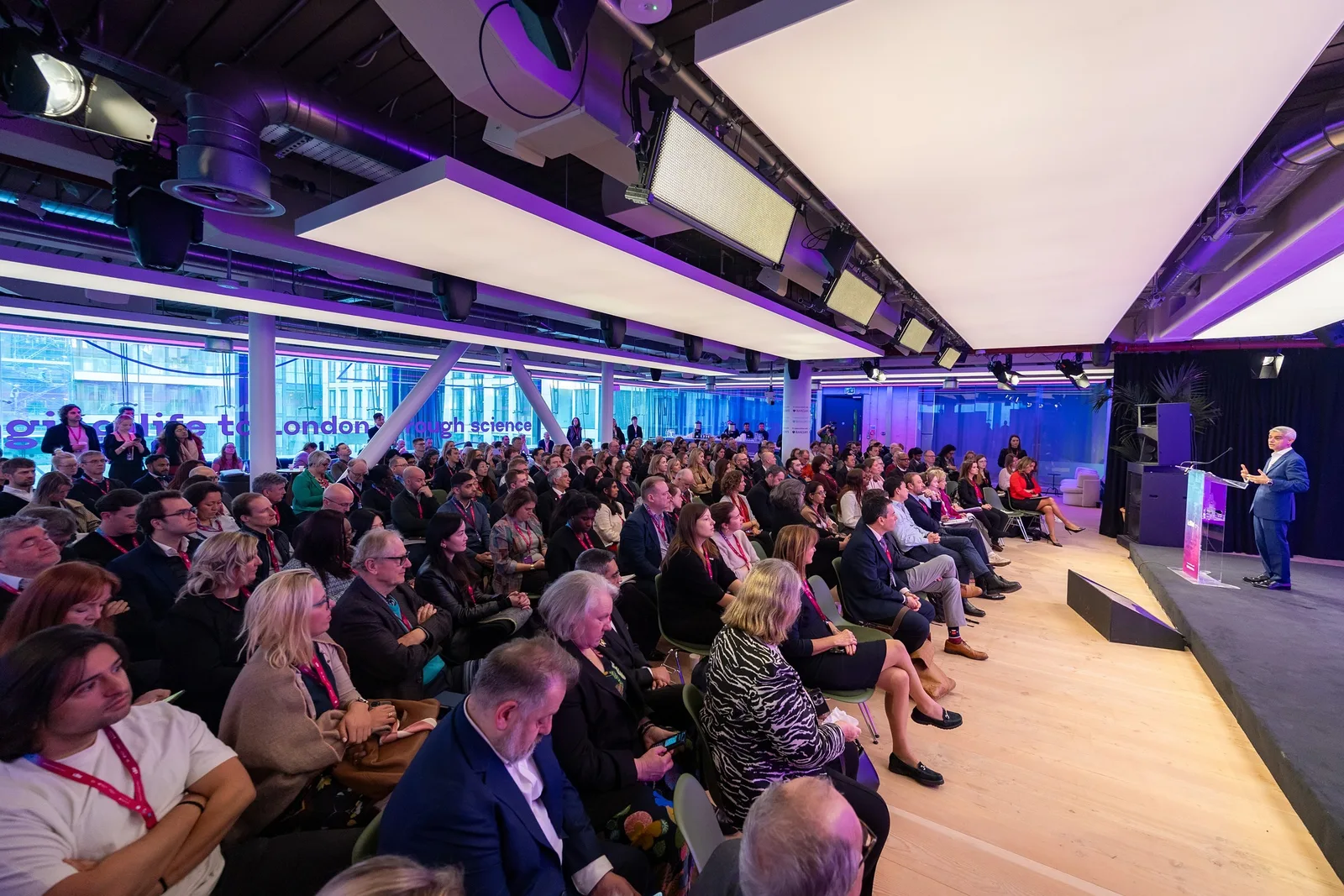 Rows of delegates facing the stage in the London Life Sciences Week main hall